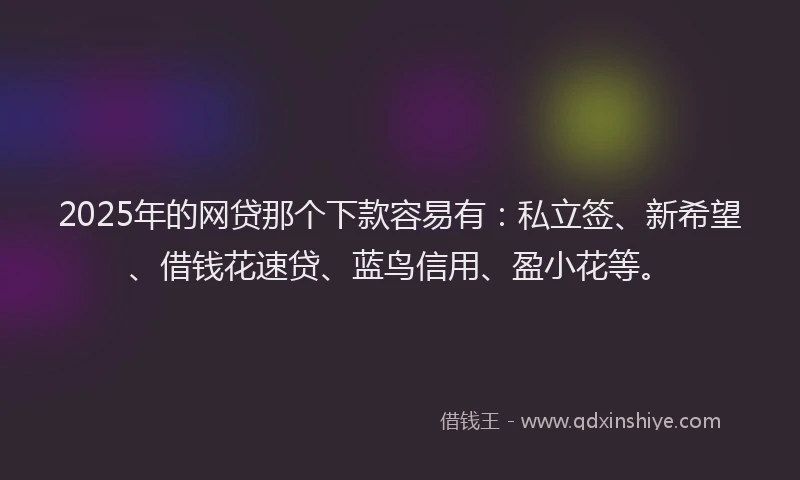2025年的网贷那个下款容易有：私立签、新希望、借钱花速贷、蓝鸟信用、盈小花等。
