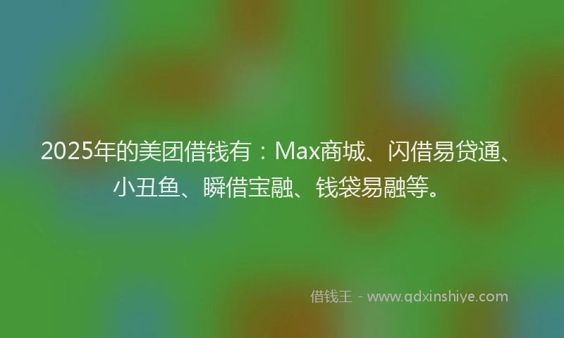 2025年的美团借钱有：Max商城、闪借易贷通、小丑鱼、瞬借宝融、钱袋易融等。