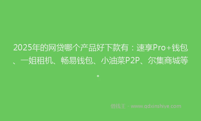 2025年的网贷哪个产品好下款有：速享Pro+钱包、一姐租机、畅易钱包、小油菜P2P、尔集商城等。