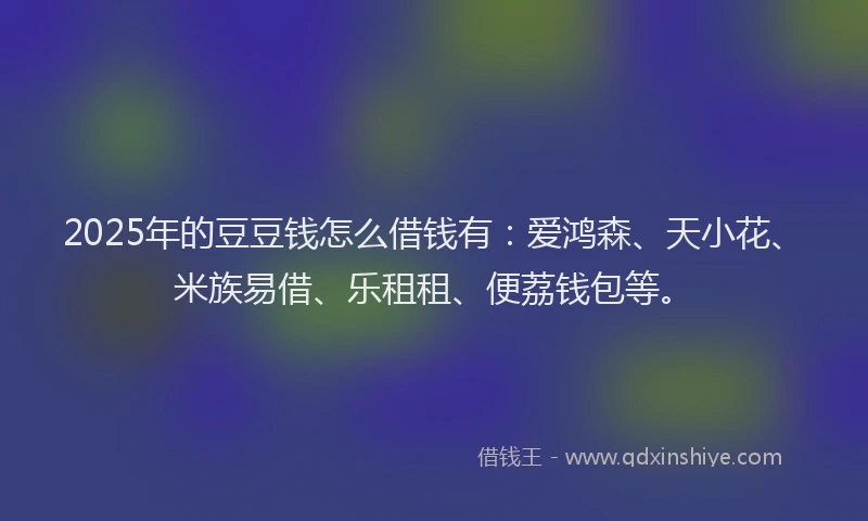 2025年的豆豆钱怎么借钱有：爱鸿森、天小花、米族易借、乐租租、便荔钱包等。