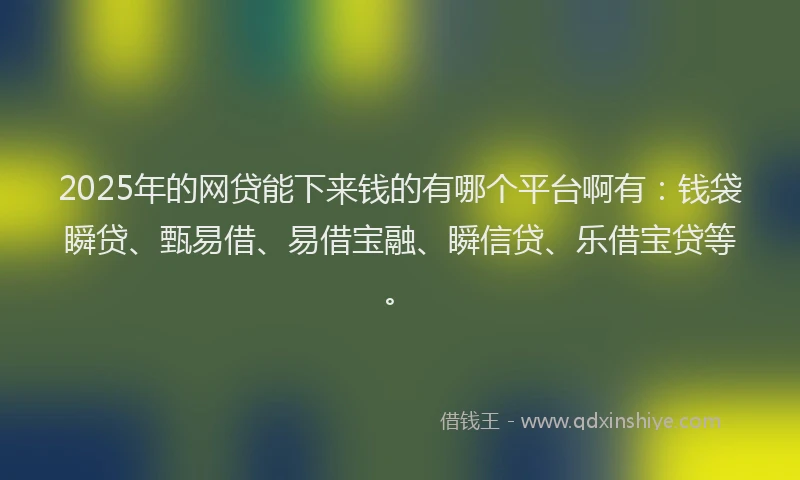 2025年的网贷能下来钱的有哪个平台啊有：钱袋瞬贷、甄易借、易借宝融、瞬信贷、乐借宝贷等。