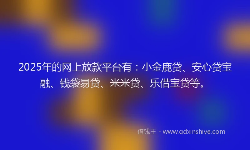 2025年的网上放款平台有：小金鹿贷、安心贷宝融、钱袋易贷、米米贷、乐借宝贷等。