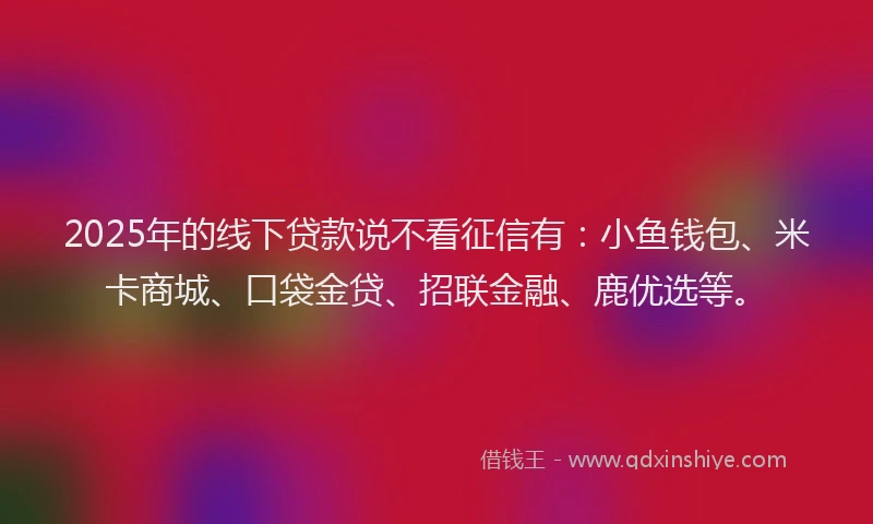 2025年的线下贷款说不看征信有：小鱼钱包、米卡商城、口袋金贷、招联金融、鹿优选等。