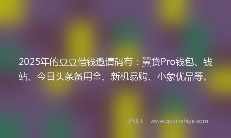 2025年的豆豆借钱邀请码有：翼贷Pro钱包、钱站、今日头条备用金、新机易购、小象优品等。