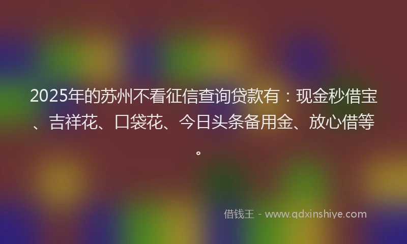 2025年的苏州不看征信查询贷款有：现金秒借宝、吉祥花、口袋花、今日头条备用金、放心借等。