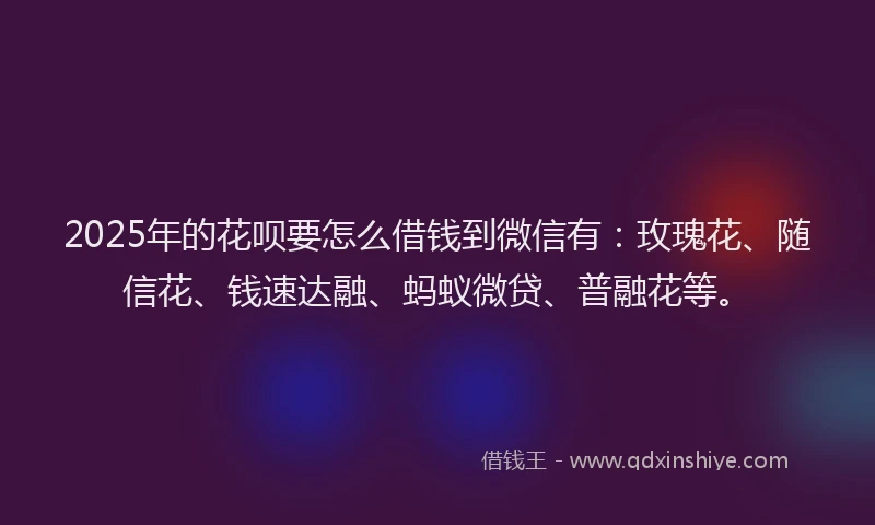 2025年的花呗要怎么借钱到微信有：玫瑰花、随信花、钱速达融、蚂蚁微贷、普融花等。