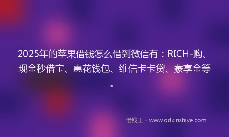 2025年的苹果借钱怎么借到微信有：RICH-购、现金秒借宝、惠花钱包、维信卡卡贷、蒙享金等。