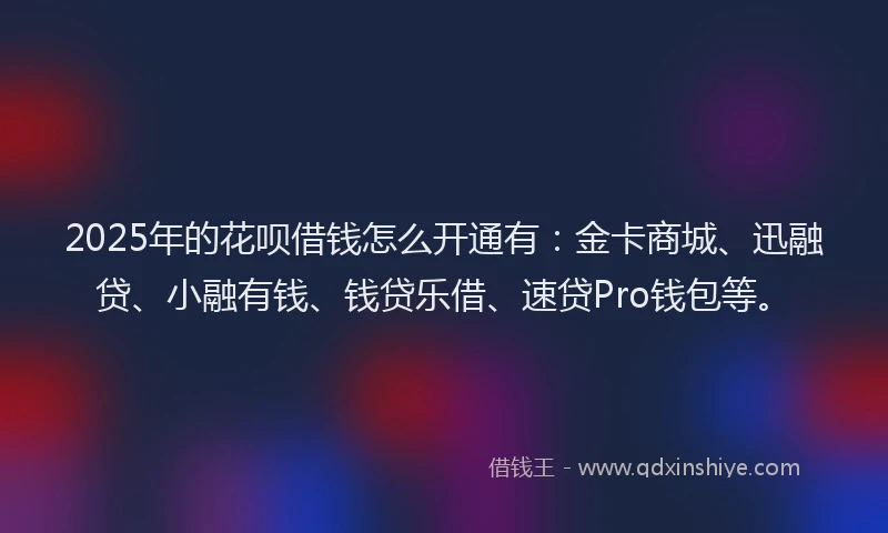 2025年的花呗借钱怎么开通有：金卡商城、迅融贷、小融有钱、钱贷乐借、速贷Pro钱包等。