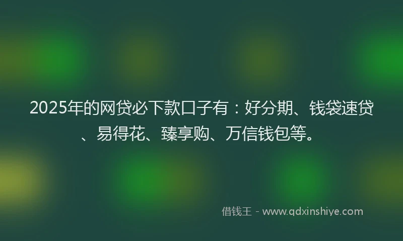 2025年的网贷必下款口子有：好分期、钱袋速贷、易得花、臻享购、万信钱包等。
