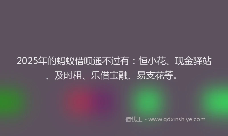 2025年的蚂蚁借呗通不过有：恒小花、现金驿站、及时租、乐借宝融、易支花等。