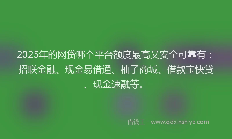 2025年的网贷哪个平台额度最高又安全可靠有：招联金融、现金易借通、柚子商城、借款宝快贷、现金速融等。