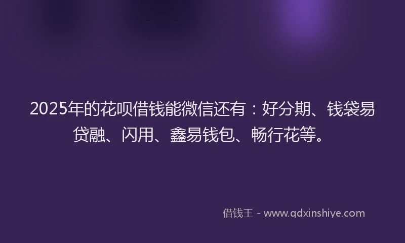 2025年的花呗借钱能微信还有：好分期、钱袋易贷融、闪用、鑫易钱包、畅行花等。