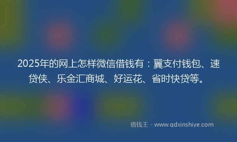 2025年的网上怎样微信借钱有：翼支付钱包、速贷侠、乐金汇商城、好运花、省时快贷等。
