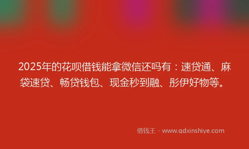 2025年的花呗借钱能拿微信还吗有：速贷通、麻袋速贷、畅贷钱包、现金秒到融、彤伊好物等。