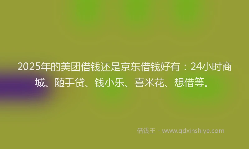 2025年的美团借钱还是京东借钱好有：24小时商城、随手贷、钱小乐、喜米花、想借等。