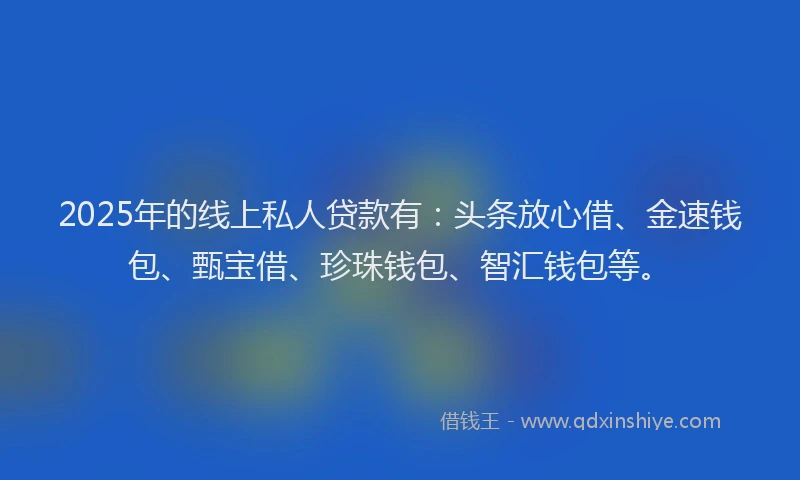 2025年的线上私人贷款有：头条放心借、金速钱包、甄宝借、珍珠钱包、智汇钱包等。