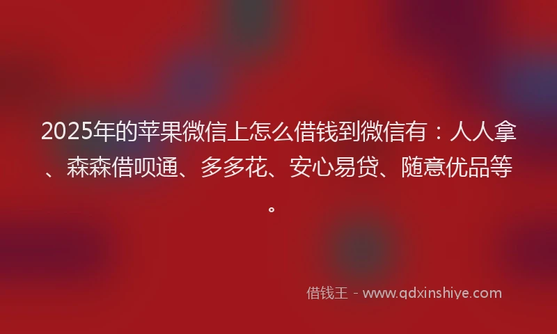 2025年的苹果微信上怎么借钱到微信有：人人拿、森森借呗通、多多花、安心易贷、随意优品等。
