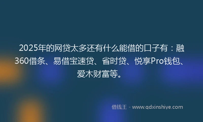 2025年的网贷太多还有什么能借的口子有：融360借条、易借宝速贷、省时贷、悦享Pro钱包、爱木财富等。