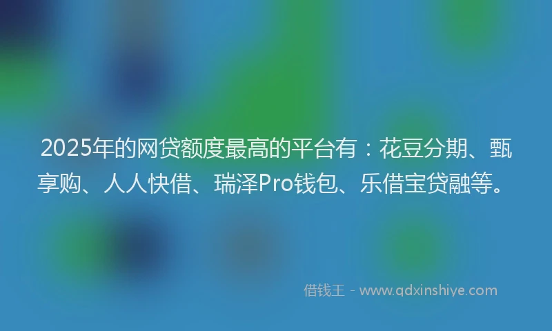 2025年的网贷额度最高的平台有：花豆分期、甄享购、人人快借、瑞泽Pro钱包、乐借宝贷融等。