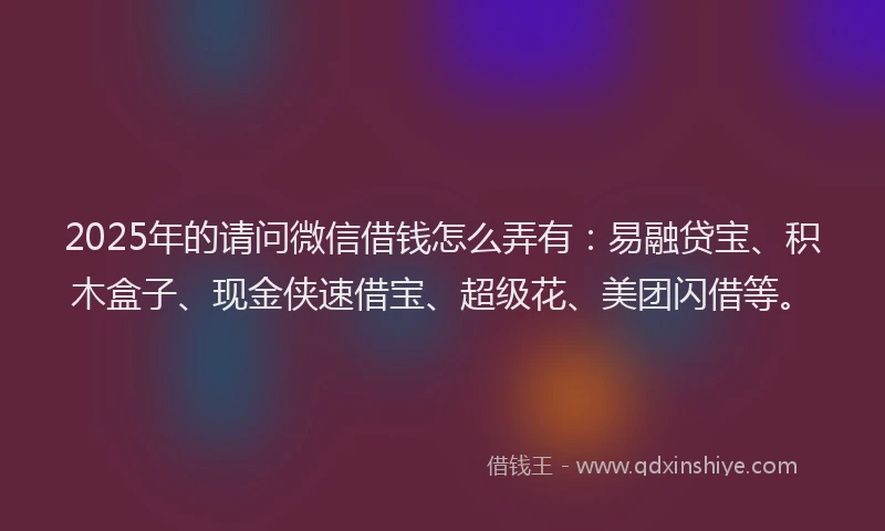 2025年的请问微信借钱怎么弄有：易融贷宝、积木盒子、现金侠速借宝、超级花、美团闪借等。