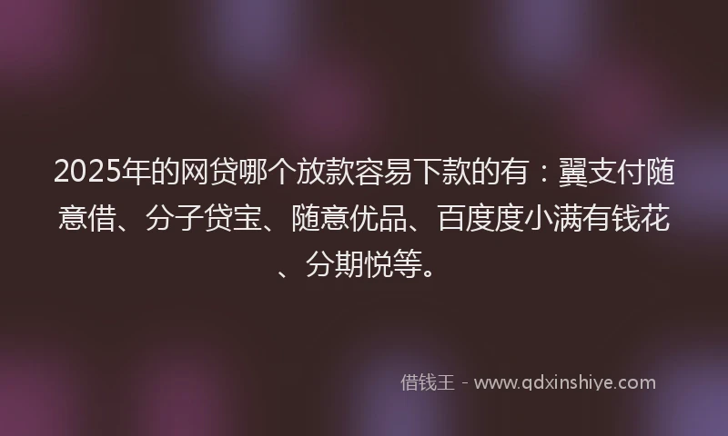 2025年的网贷哪个放款容易下款的有：翼支付随意借、分子贷宝、随意优品、百度度小满有钱花、分期悦等。