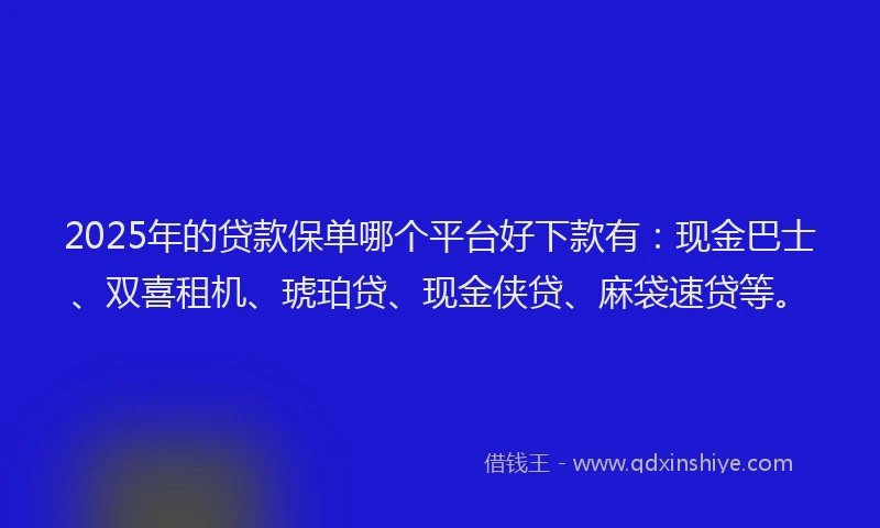 2025年的贷款保单哪个平台好下款有：现金巴士、双喜租机、琥珀贷、现金侠贷、麻袋速贷等。