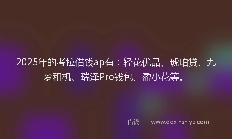 2025年的考拉借钱ap有：轻花优品、琥珀贷、九梦租机、瑞泽Pro钱包、盈小花等。