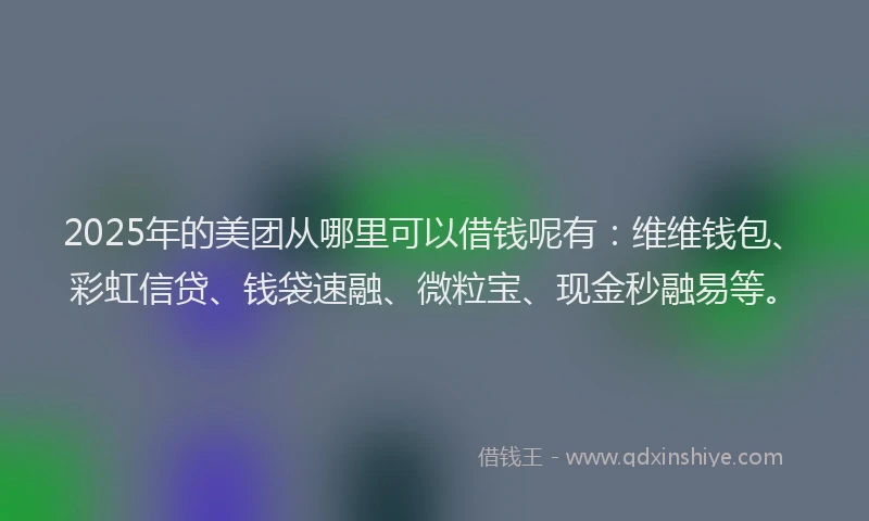 2025年的美团从哪里可以借钱呢有：维维钱包、彩虹信贷、钱袋速融、微粒宝、现金秒融易等。