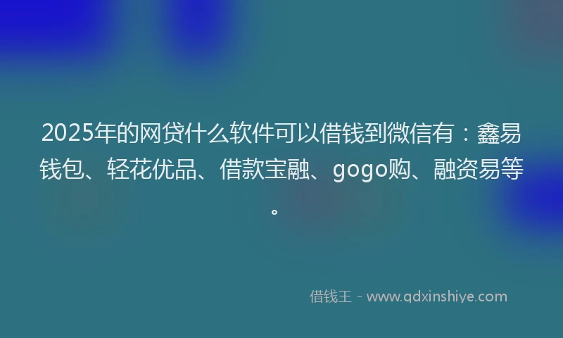 2025年的网贷什么软件可以借钱到微信有：鑫易钱包、轻花优品、借款宝融、gogo购、融资易等。