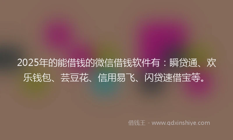 2025年的能借钱的微信借钱软件有：瞬贷通、欢乐钱包、芸豆花、信用易飞、闪贷速借宝等。