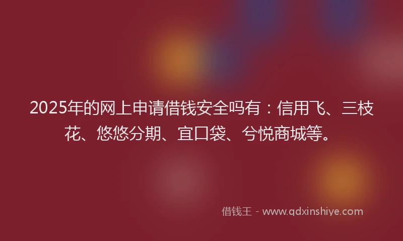 2025年的网上申请借钱安全吗有：信用飞、三枝花、悠悠分期、宜口袋、兮悦商城等。