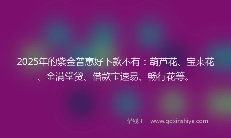 2025年的紫金普惠好下款不有：葫芦花、宝来花、金满堂贷、借款宝速易、畅行花等。
