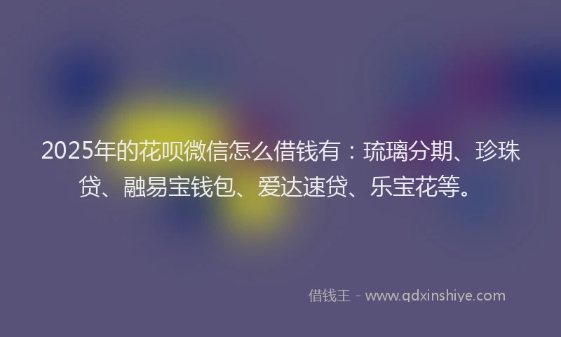 2025年的花呗微信怎么借钱有：琉璃分期、珍珠贷、融易宝钱包、爱达速贷、乐宝花等。