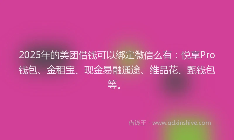 2025年的美团借钱可以绑定微信么有：悦享Pro钱包、金租宝、现金易融通途、维品花、甄钱包等。