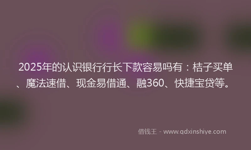2025年的认识银行行长下款容易吗有：桔子买单、魔法速借、现金易借通、融360、快捷宝贷等。