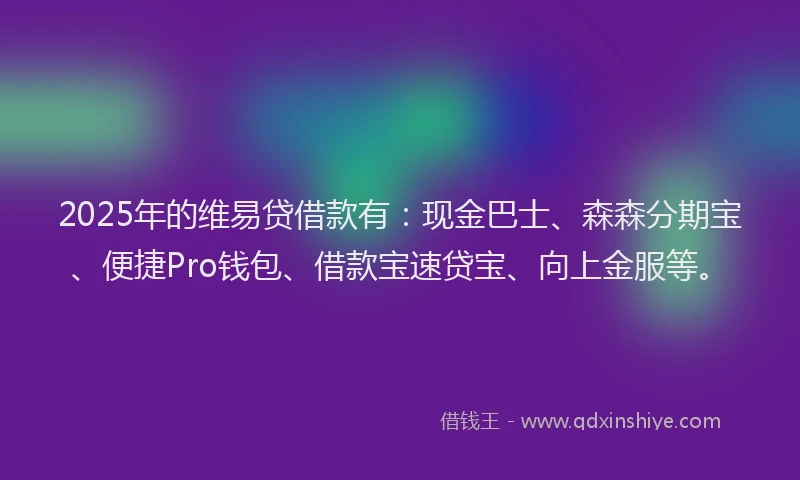 2025年的维易贷借款有：现金巴士、森森分期宝、便捷Pro钱包、借款宝速贷宝、向上金服等。
