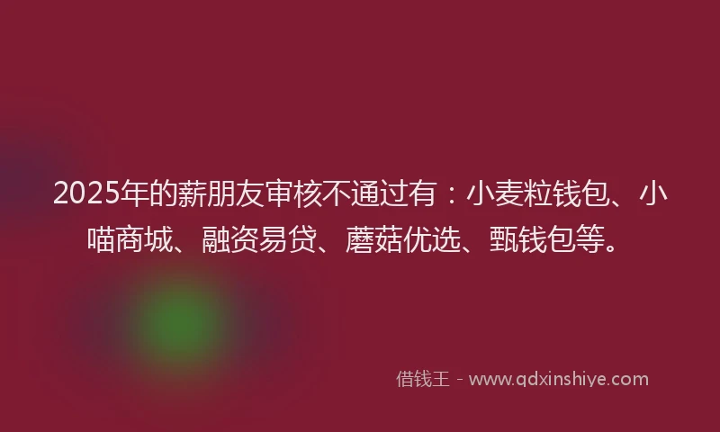 2025年的薪朋友审核不通过有：小麦粒钱包、小喵商城、融资易贷、蘑菇优选、甄钱包等。