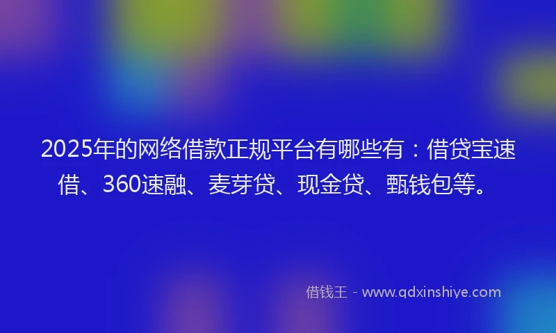 2025年的网络借款正规平台有哪些有：借贷宝速借、360速融、麦芽贷、现金贷、甄钱包等。
