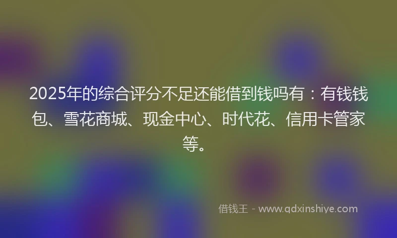 2025年的综合评分不足还能借到钱吗有：有钱钱包、雪花商城、现金中心、时代花、信用卡管家等。