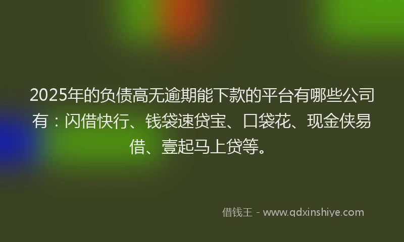 2025年的负债高无逾期能下款的平台有哪些公司有：闪借快行、钱袋速贷宝、口袋花、现金侠易借、壹起马上贷等。