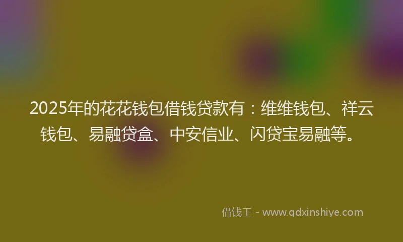 2025年的花花钱包借钱贷款有：维维钱包、祥云钱包、易融贷盒、中安信业、闪贷宝易融等。
