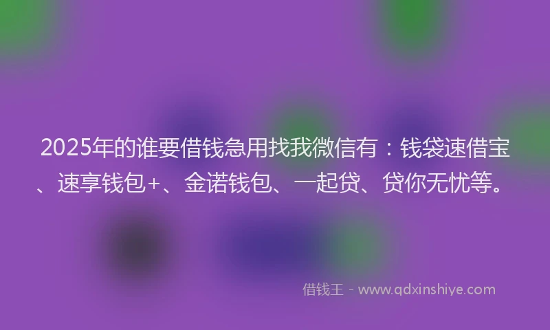 2025年的谁要借钱急用找我微信有：钱袋速借宝、速享钱包+、金诺钱包、一起贷、贷你无忧等。