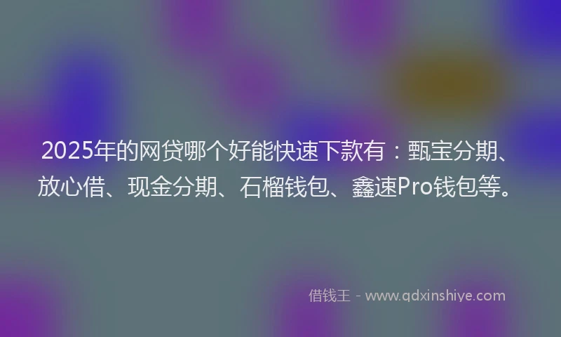 2025年的网贷哪个好能快速下款有：甄宝分期、放心借、现金分期、石榴钱包、鑫速Pro钱包等。