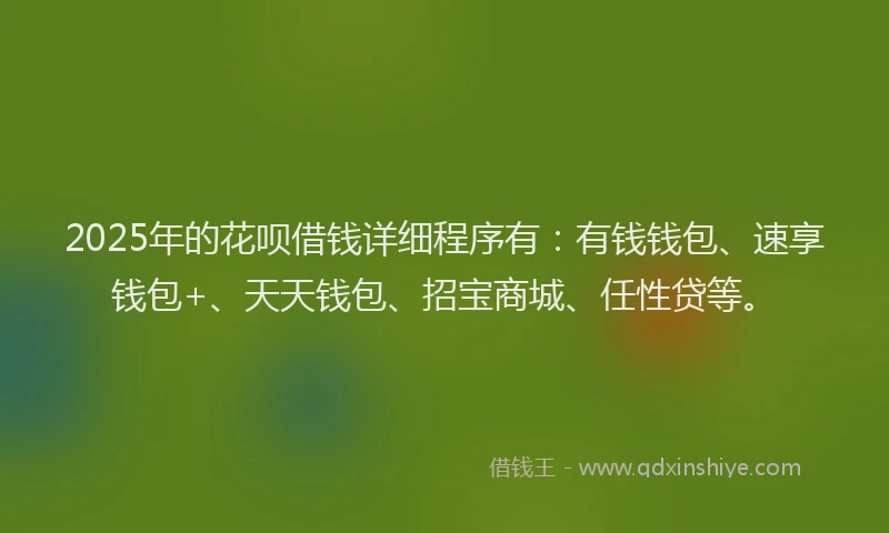 2025年的花呗借钱详细程序有:有钱钱包、速享钱包+、天天钱包、招宝商城、任性贷等。