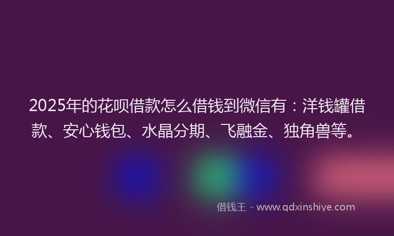 2025年的花呗借款怎么借钱到微信有：洋钱罐借款、安心钱包、水晶分期、飞融金、独角兽等。