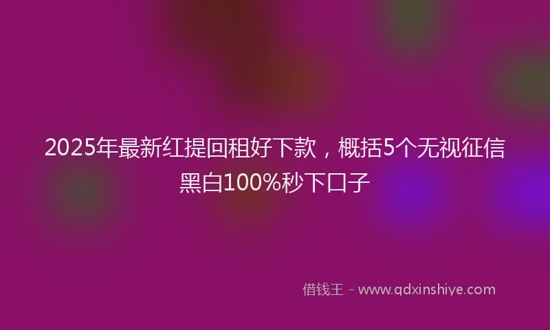 2025年最新红提回租好下款，概括5个无视征信黑白100%秒下口子