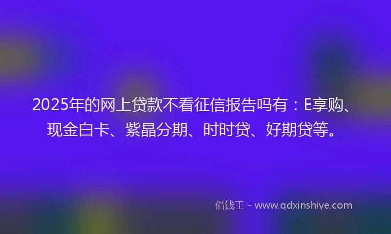 2025年的网上贷款不看征信报告吗有：E享购、现金白卡、紫晶分期、时时贷、好期贷等。