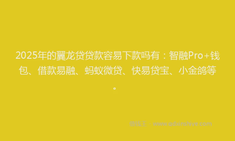 2025年的翼龙贷贷款容易下款吗有：智融Pro+钱包、借款易融、蚂蚁微贷、快易贷宝、小金鸽等。