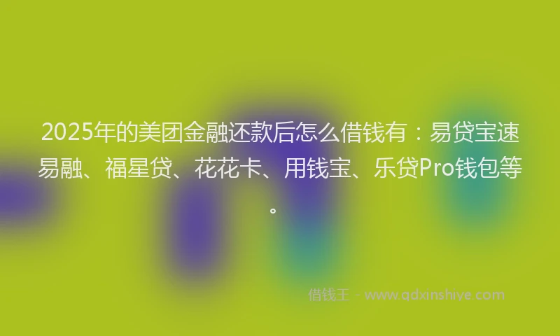 2025年的美团金融还款后怎么借钱有：易贷宝速易融、福星贷、花花卡、用钱宝、乐贷Pro钱包等。