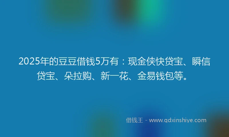 2025年的豆豆借钱5万有：现金侠快贷宝、瞬信贷宝、朵拉购、新一花、金易钱包等。